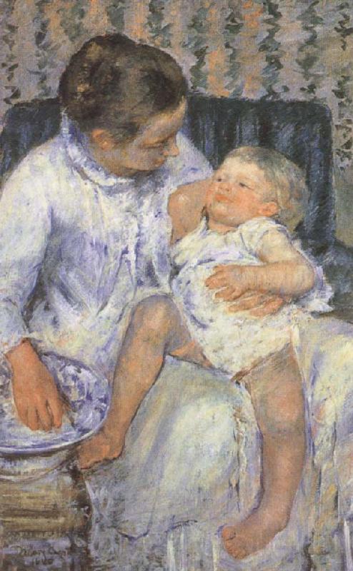 Mary Cassatt Mother about to wash her sleepy child France oil painting art